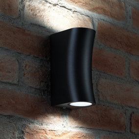 Auraglow 14W Outdoor Curved Up & Down Wall Light ASTON - Black - Cool White