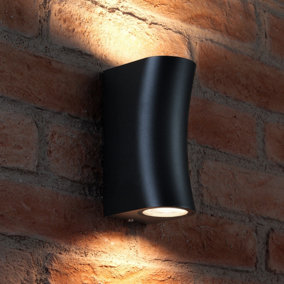 Auraglow 14W Outdoor Curved Up & Down Wall Light - ASTON - Black - Warm White