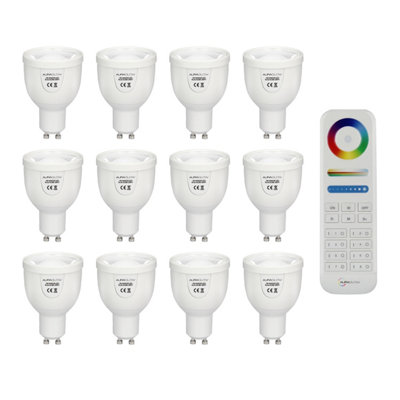 Auraglow 2.4GHz Remote Control CCT Multi White LED GU10 Bulb - 50W EQV - 12 Pack with Remote