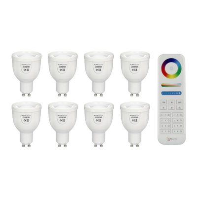 Auraglow 2.4GHz Remote Control CCT Multi White LED GU10 Bulb - 50W EQV - 8 Pack with Remote