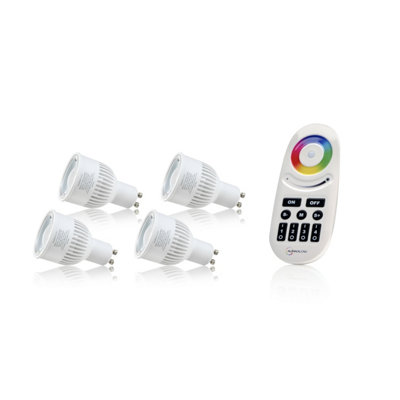 Auraglow 2.4GHz Remote Control RGB GU10 LED Light Bulb - 50W EQV - 4 ...