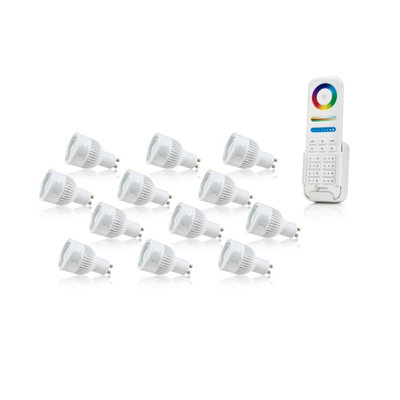 Auraglow 2.4GHz Remote Control RGB GU10 LED Light Bulb - 60w EQV - 12 Pack With 8 Zone Remote