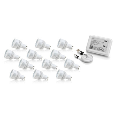 Auraglow 2.4GHz Remote Control RGB GU10 LED Light Bulb - 60w EQV - 12 Pack With WiFi Gateway
