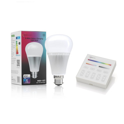 Auraglow 2.4Ghz RGB CCT Smart B22 LED Light Bulb - 70w EQV with Smart Panel Wall Remote - 1 PACK