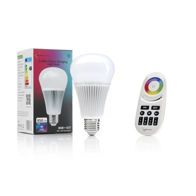 Auraglow 2.4Ghz RGB CCT Smart E27 LED Light Bulb - 70w EQV with 4 Zone Remote - 1 PACK