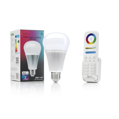 Auraglow 2.4Ghz RGB CCT Smart E27 LED Light Bulb - 70w EQV with 8 Zone Remote - 1 PACK