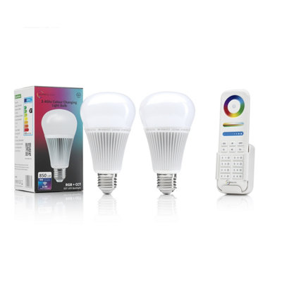 Auraglow 2.4Ghz RGB CCT Smart E27 LED Light Bulb - 70w EQV with 8 Zone Remote - 2 PACK