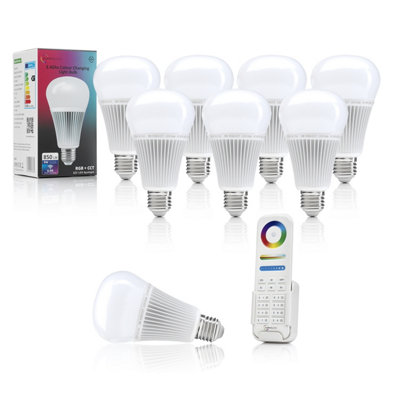 Auraglow 2.4Ghz RGB CCT Smart E27 LED Light Bulb - 70w EQV with 8 Zone Remote - 8 PACK