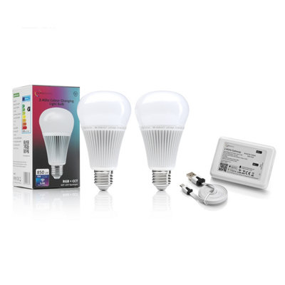 Auraglow 2.4Ghz RGB CCT Smart E27 LED Light Bulb - 70w EQV with Gateway - 2 PACK