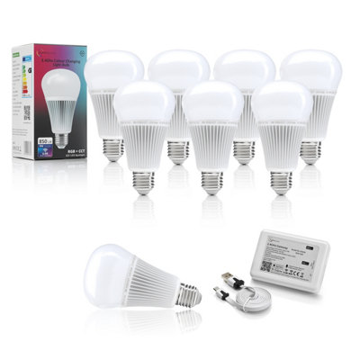 Auraglow 2.4Ghz RGB CCT Smart E27 LED Light Bulb - 70w EQV with Gateway - 8 PACK