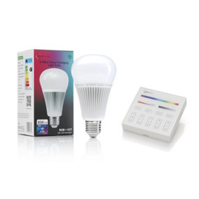 Auraglow 2.4Ghz RGB CCT Smart E27 LED Light Bulb - 70w EQV with Smart Panel Wall Remote - 1 PACK