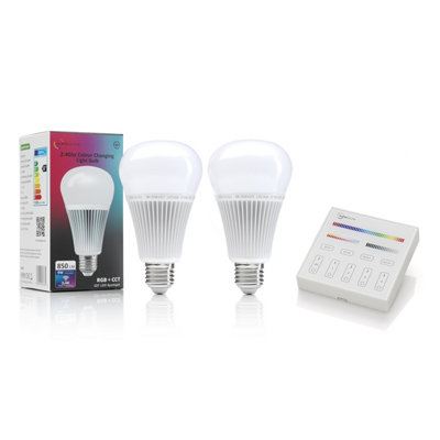 Auraglow 2.4Ghz RGB CCT Smart E27 LED Light Bulb - 70w EQV with Smart Panel Wall Remote - 2 PACK