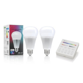 Auraglow 2.4Ghz RGB CCT Smart E27 LED Light Bulb - 70w EQV with Smart Panel Wall Remote - 2 PACK