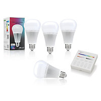 Auraglow 2.4Ghz RGB CCT Smart E27 LED Light Bulb - 70w EQV with Smart Panel Wall Remote - 4 PACK