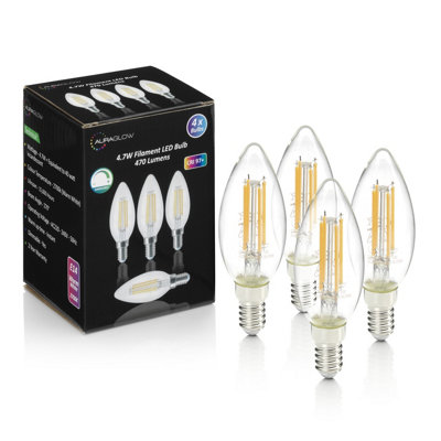 Auraglow 4.7W Filament LED E14 Candle Bulb Warm White - Pack of 4