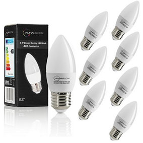 AURAGLOW 5w LED E27 Candle Light Bulb, Cool White - 40w EQV - 8 Pack