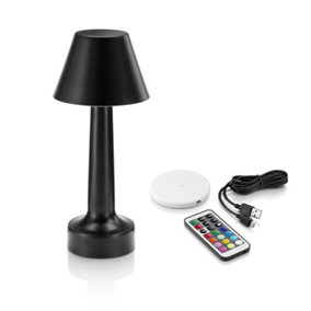 Auraglow BLACK Rechargeable Colour Changing LED Table Lamp - Remote-Controlled