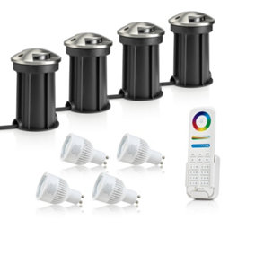 Auraglow Deep Recessed IP67 Outdoor Deck Light - Anti-Dazzle - Colour Changing with 8 Zone Remote - 4 Pack