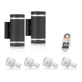 Auraglow Double Up & Down Wide Pillar Wall Light - ASTRA - Colour Changing with 4 Zone Remote - 2 Pack