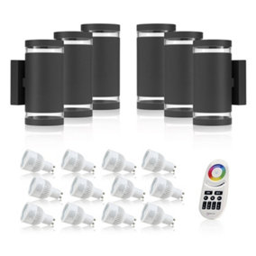Auraglow Double Up & Down Wide Pillar Wall Light - ASTRA - Colour Changing with 4 Zone Remote - 6 Pack