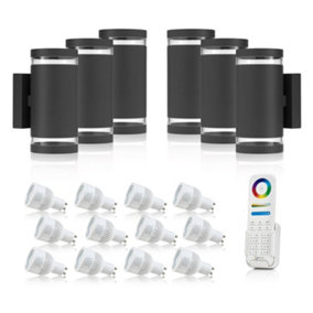 Auraglow Double Up & Down Wide Pillar Wall Light - ASTRA - Colour Changing with 8 Zone Remote - 6 Pack
