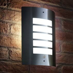 Auraglow Dusk Till Dawn Daylight Sensor Outdoor Wall Light - Stainless Steel - Cool White