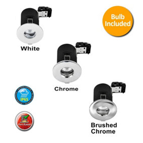 Auraglow FIRE RATED IP65 BATHROOM DOWNLIGHT FITTING WITH 7W GU10 BULB INCLUDED - Chrome & Cool White