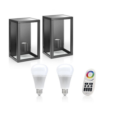 Auraglow Glass Box Wall Light - Colour Changing-2 Pack