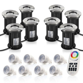Auraglow GU10 Recessed Ground Fitting & Colour Changing LED Light Bulb Bundle - Eight Pack