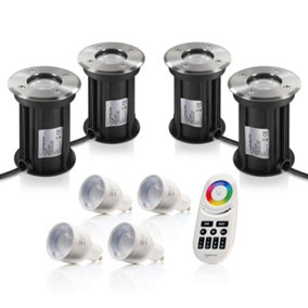 Auraglow GU10 Recessed Ground Fitting & Colour Changing LED Light Bulb Bundle - Four Pack