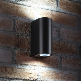 AURAGLOW IP44 OUTDOOR DOUBLE UP & DOWN WALL LIGHT - Black - Cool White