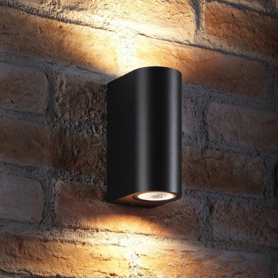 AURAGLOW IP44 OUTDOOR DOUBLE UP & DOWN WALL LIGHT - Black - Warm White