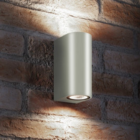AURAGLOW IP44 OUTDOOR DOUBLE UP & DOWN WALL LIGHT - Silver - Cool White