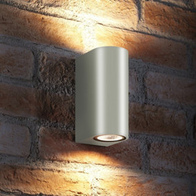 AURAGLOW IP44 OUTDOOR DOUBLE UP & DOWN WALL LIGHT - Silver - Warm White