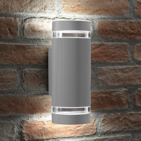 Auraglow  Large Outdoor Double Up & Down Wall Light - ELTON - Silver - Cool White