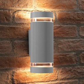 Auraglow  Large Outdoor Double Up & Down Wall Light - ELTON - Silver - Warm White