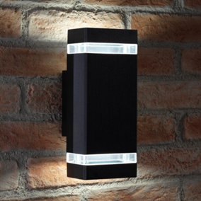 Auraglow  Large Outdoor Double Up & Down Wall Light - Square - Black - Cool White