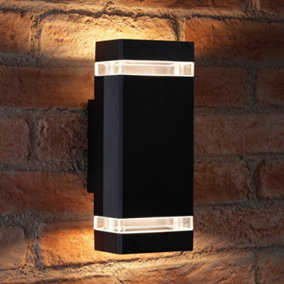 Auraglow  Large Outdoor Double Up & Down Wall Light - Square - Black - Warm White