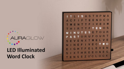 Auraglow LED Light Up Word Clock - Black