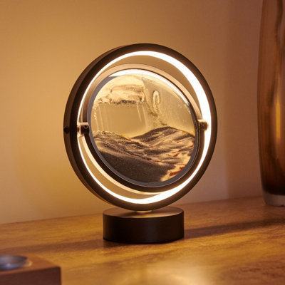 Auraglow LED Sandscape Table Touch Lamp - 3D Moving Sand Art-Black