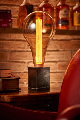 Auraglow Mysa Black Marble Stone Table Desk Lamp Fumoir With