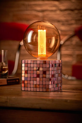 Auraglow Mysa Mosaic Effect Stone Table/Desk Lamp - Soho - With AG549