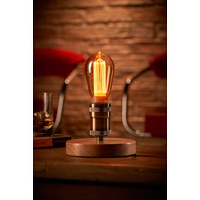 Auraglow Mysa Vintage Wooden Round Twist Switch Table Lamp - Apotheca With AG547 Bulb