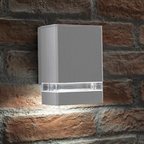 Auraglow Outdoor Double Up or Down Wall Light - BUCKWORTH - Silver - Cool White