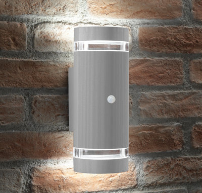 Auraglow PIR Motion Sensor Double Up & Down Wall Light - FLORENCE - Light Grey - Cool White