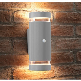 Auraglow PIR Motion Sensor Double Up & Down Wall Light - FLORENCE - Light Grey - Warm White