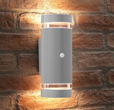 Auraglow PIR Motion Sensor Double Up & Down Wall Light - FLORENCE - Light Grey - Warm White