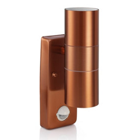 Auraglow PIR Motion Sensor Stainless Steel Up & Down Outdoor Wall Security Light - Warminster - Copper - Fitting Only