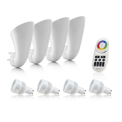 Auraglow Plugin GU10 Spotlight Uplighter Wall Wash Light Plug Socket Lamp Colour Changing 4 Pack 4 Zone Remote