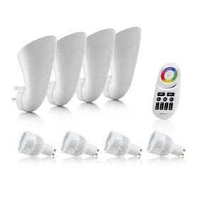 Auraglow Plugin GU10 Spotlight Uplighter Wall Wash Light Plug Socket Lamp - Colour Changing-4 Pack-4 Zone Remote